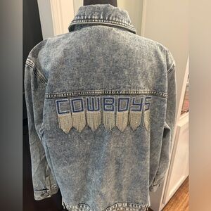 Women's Dallas Cowboys Rhinestone Denim Sequin Fringe Button-Up Jacket Sz M
NWOT